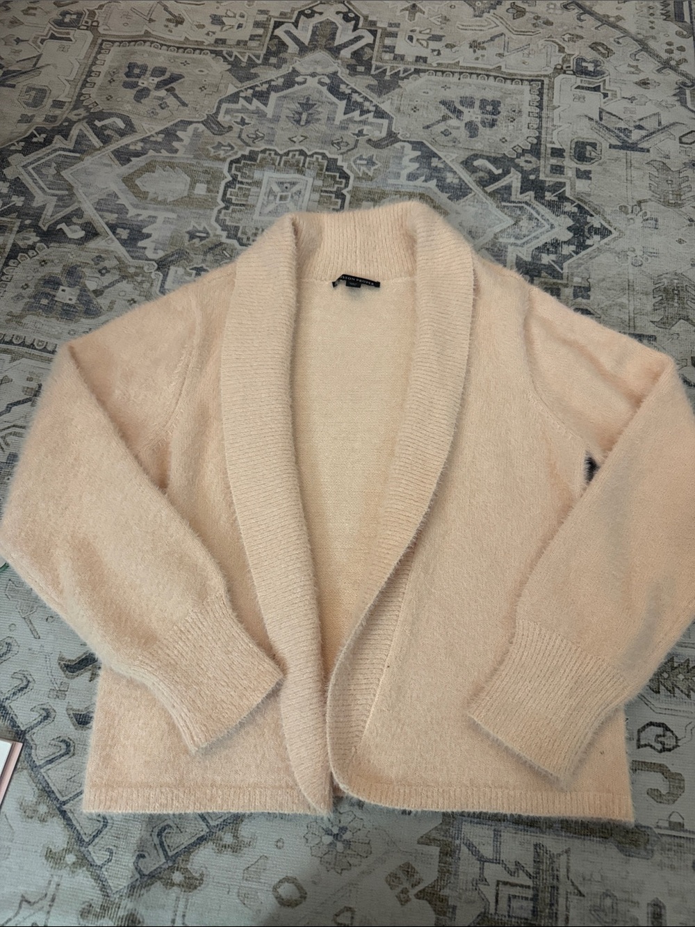 Boston Proper Blush Pink Fuzzy Open Front Shawl Collar Cardigan Size Medium